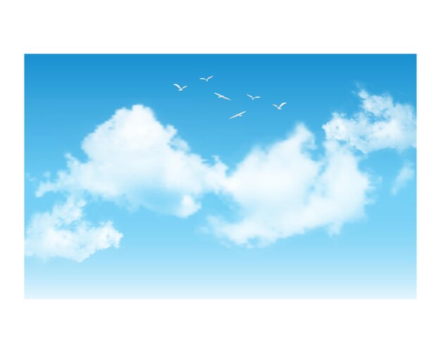 Ciel bleu réaliste avec illustration vectorielle d'oiseaux volants