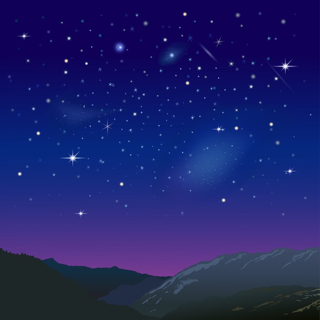 Ciel étoilé de nuit sur les montagnes. illustration