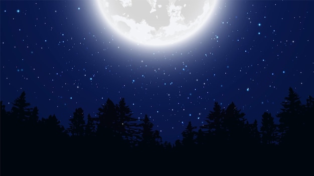 Ciel nocturne étoilé. Pleine lune. Fond de vecteur