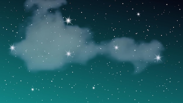 Vecteur ciel nocturne avec des nuages et de nombreuses étoiles. fond de nature abstraite avec de la poussière d'étoile dans l'univers profond. illustration vectorielle.