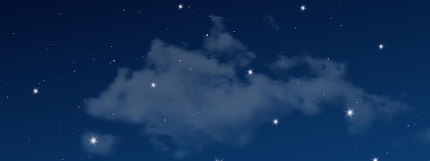 Vecteur ciel nocturne avec des nuages et de nombreuses étoiles