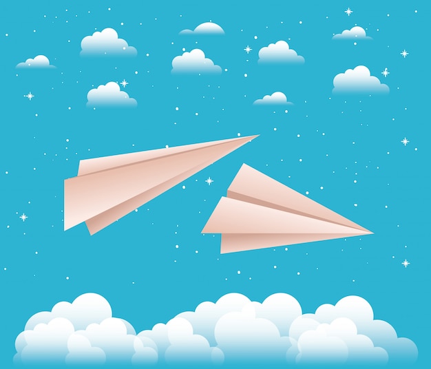 Ciel Avec Papier Avions Vector Illustration Design