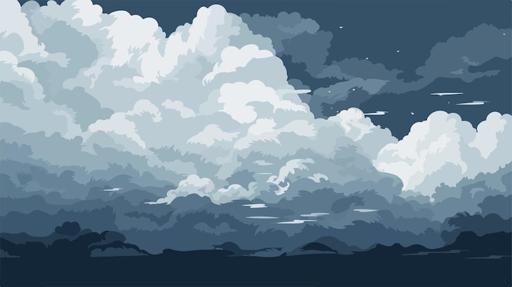 Vecteur ciel sombre et nuages blancs peignant l'illustration vectorielle