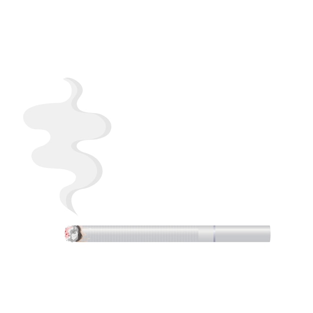 Vecteur cigarette blanche brûlante réaliste avec de la fumée illustration vectorielle isolée sur fond blanc