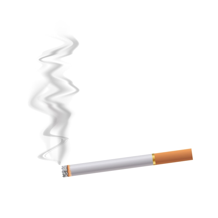 Vecteur cigarette réaliste avec des étapes de filtre orange cendré de brûlures isolées sur fond blanc