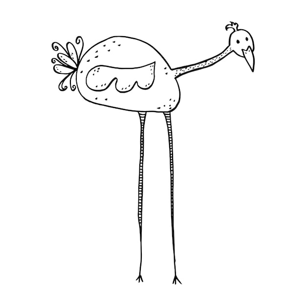 Cigogne D'autruche D'oiseau Vectoriel Dans Un Style Enfantin Avec De Longues Jambes Et Des Points De Cou Dessin à La Main