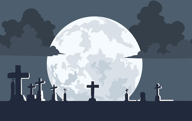 cimetière au clair de lune illustration