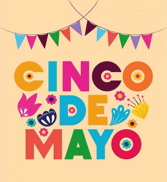 Cinco De Mayo Carte Avec Guirlandes Et Fleurs