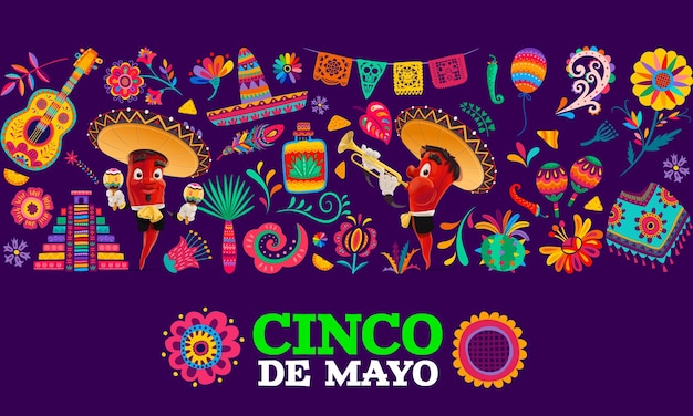 Vecteur cinco de mayo est une fête mexicaine à l'arrière-plan coloré.