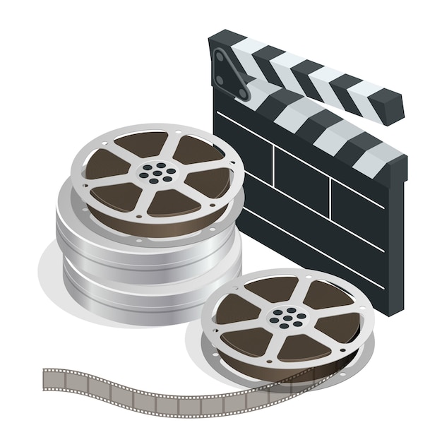 Cinéma Avec Des Disques De Bande De Film Dans Des Boîtes Et Des Réalisateurs Clapper Pour La Réalisation De Films