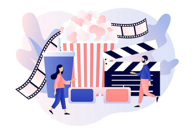 Cinéma en ligne Cinéma mobile Cinématographie De minuscules personnes regardent un film avec du pop-corn