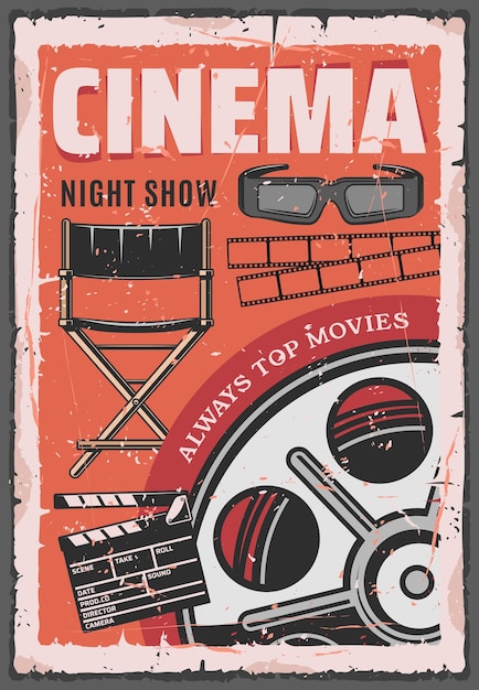Vecteur cinéma nuit film bobine de film lunettes 3d