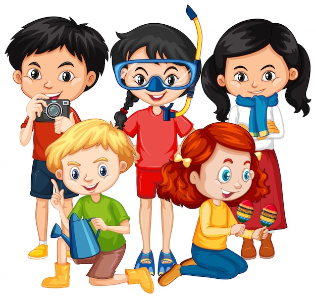 Cinq enfants en costumes différents