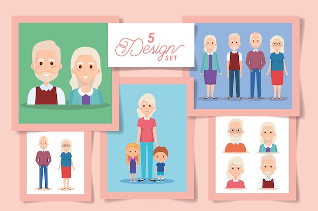 Cinq modèles de grands-parents avec petits-enfants