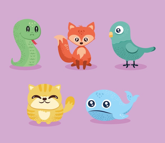 Cinq Personnages D'animaux Mignons