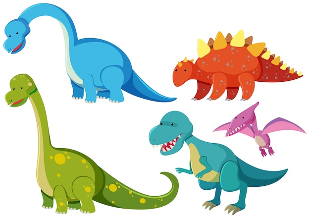 Cinq Types De Dinosaures Sur Fond Blanc