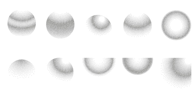 Circles noise texture pointwork grain Pointillisme gradient motif Radial stochastic grange texture Dotwork effet de demi-tone pointille pour tatouage Sphère pointillée élément pointilleux Arrière-plan vectoriel