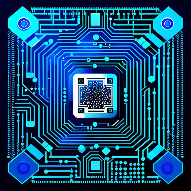 Vecteur circuit imprimé binaire bleu fond bleu numérique dans l'illustration vectorielle de la barre qr carrée