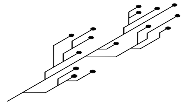 Circuit imprimé isométrique Pistes PCB isolées sur fond blanc Clipart technique avec des lignes et des points aux extrémités Élément de conception