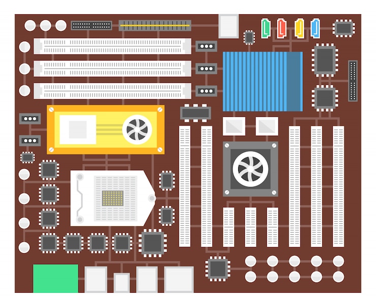 Vecteur circuit imprimé. technologie de processeur de matériel informatique électronique. puce numérique de la carte mère