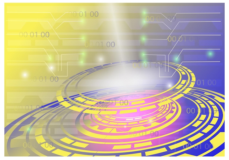Vecteur un circuit informatique avec un fond violet et jaune et les chiffres 1 000.
