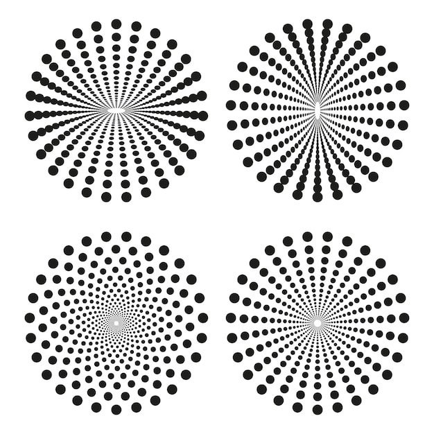 Circular dot pattern Radiating point design Vector spiral elements Geometric circle motifs