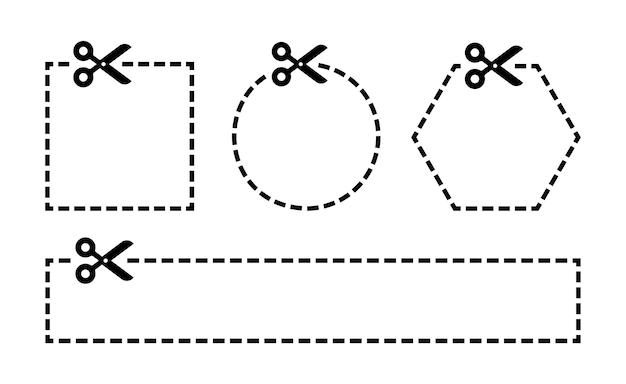 Ciseaux Coupant Différentes Formes Géométriques Avec Une Ligne Pointillée.