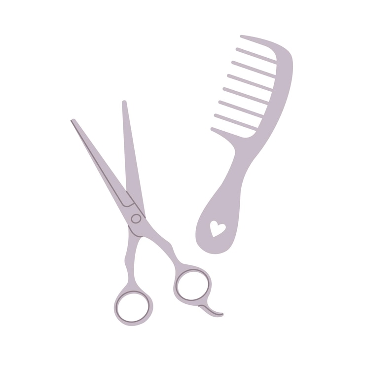 Vecteur ciseaux en métal et peigne en argent outils de barbier