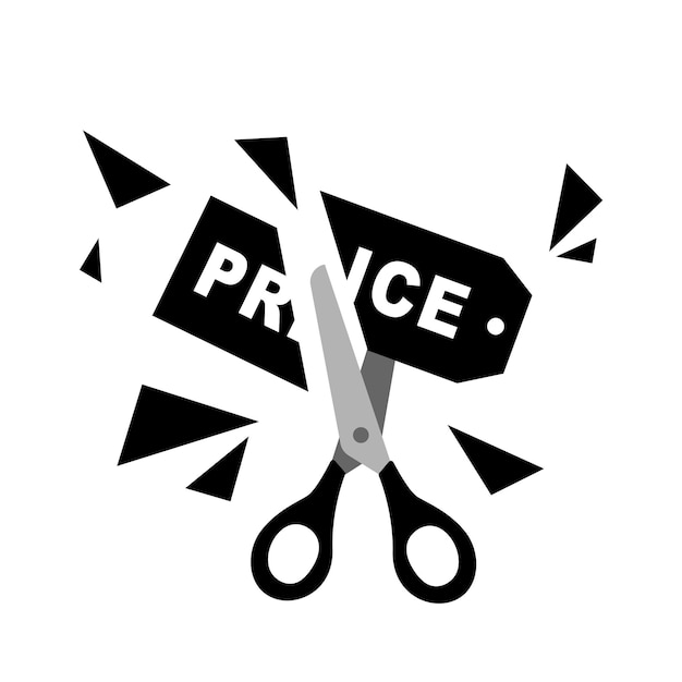 Les ciseaux réduisent le prix de l'étiquette. illustration vectorielle