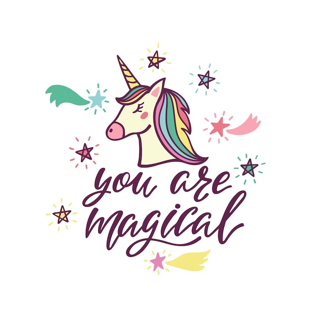 Citation Inspirante Avec Tete De Licorne Vecteur Premium