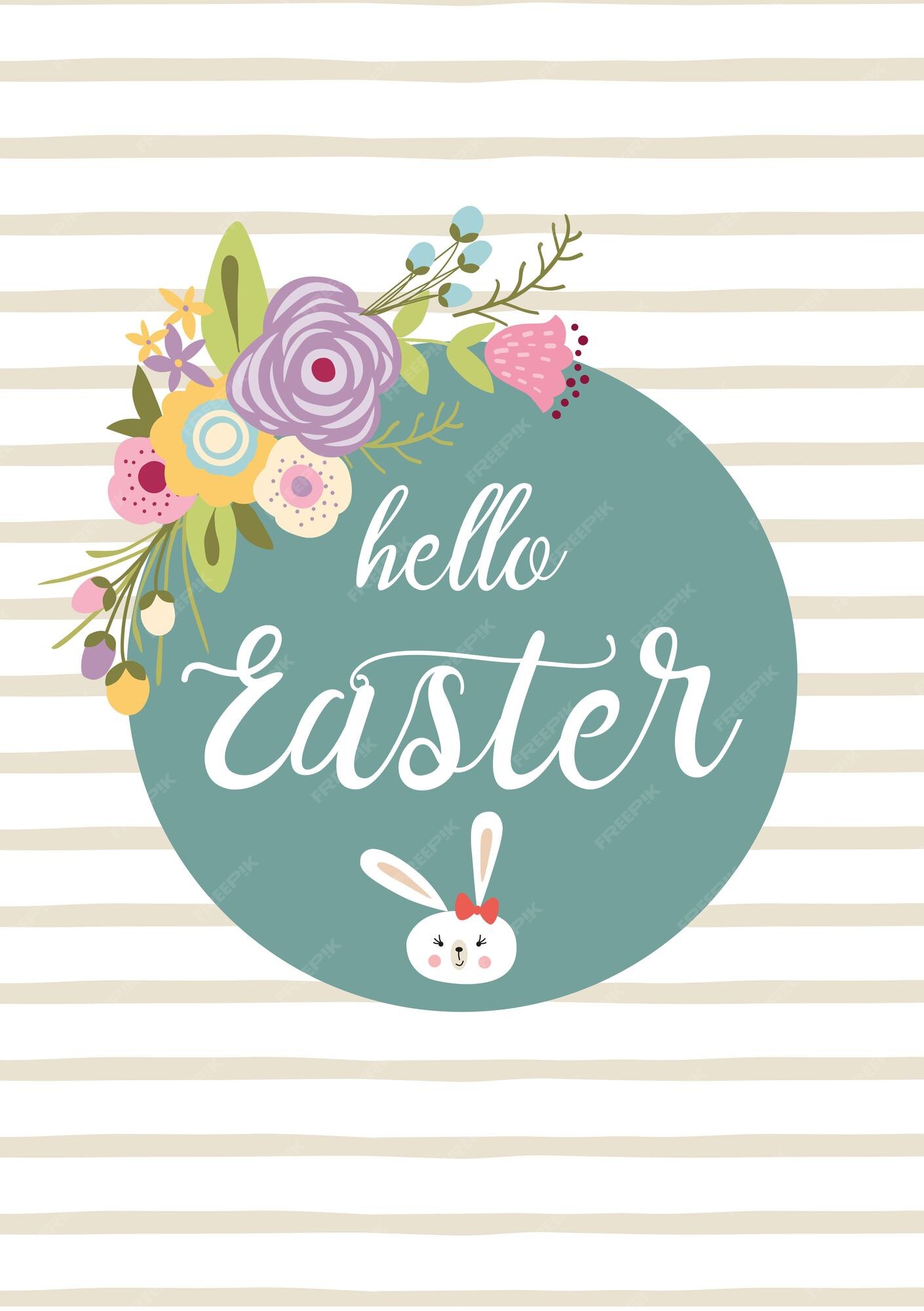 Citation De Typographie De Paques Bonjour Paques Lettrage Dessine A La Main Avec Fleur De Printemps Coloree Mignon Lapin Drole Carte De Voeux De Saisons Parfaite Pour Les Impressions Flyers Bannieres Invitations