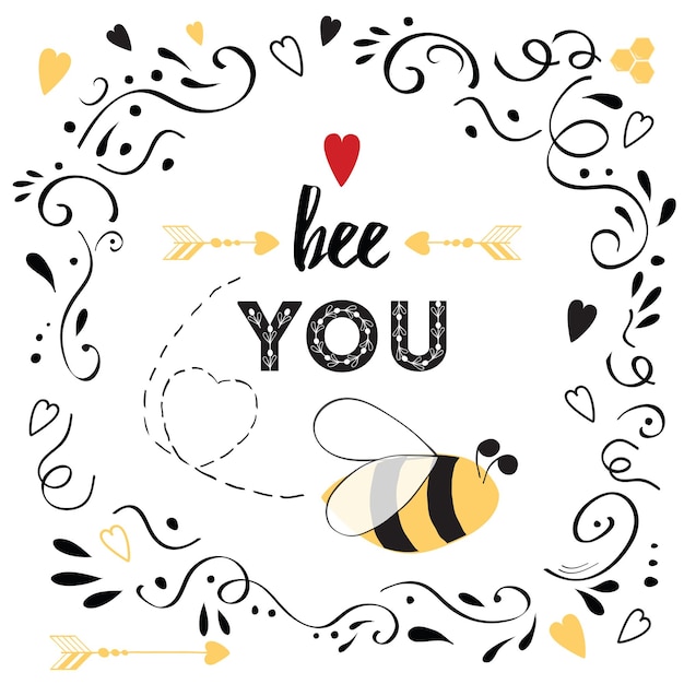 Citation De La Vie Soyez-vous Avec Des Coeurs D'abeilles Et Une Citation Mignonne Ornée De La Saint-valentin