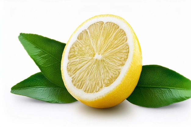un citron avec des feuilles vertes et un citron dessus