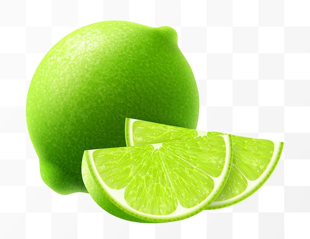 La citron vert isolée sur un fond transparent La citronne entière et la tranche de fruit vibrants