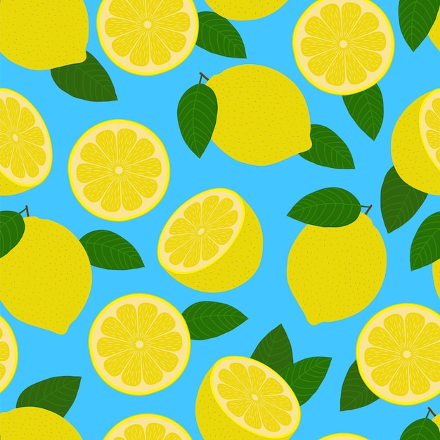 Citrons sur fond bleu. Modèle sans couture. Illustration vectorielle.