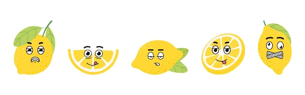 Des Citrons Fous Avec Des Visages Drôles, Des Autocollants De Dessins Animés à La Mode, Des Personnages Abstraits Décoratifs, Des Citrus émotionnels Isolés, Des Graphismes Vectoriels Mignons.