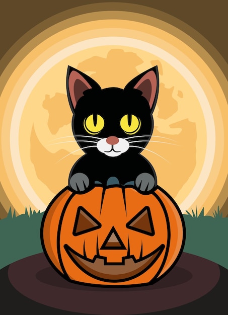 Vecteur citrouille d'halloween avec chat