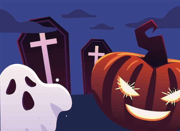 Citrouille d'Halloween et fantôme