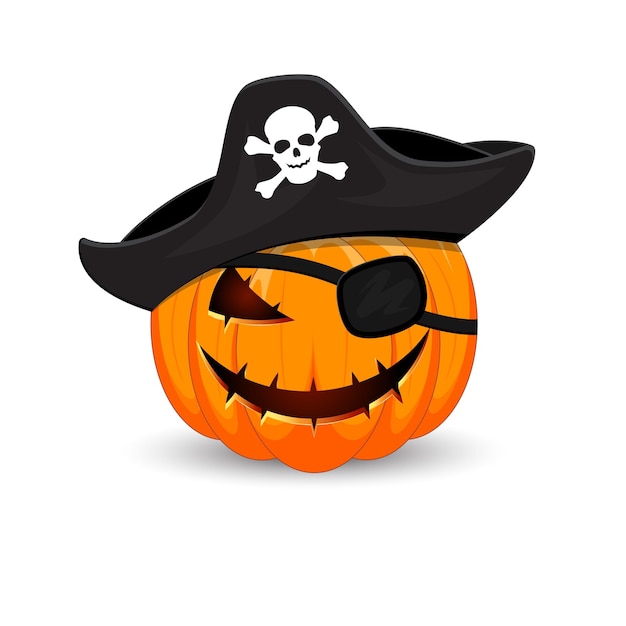 Citrouille d'Halloween Pirate isoléLe symbole principal Happy Halloween orange pirate citrouille fantasmagorique