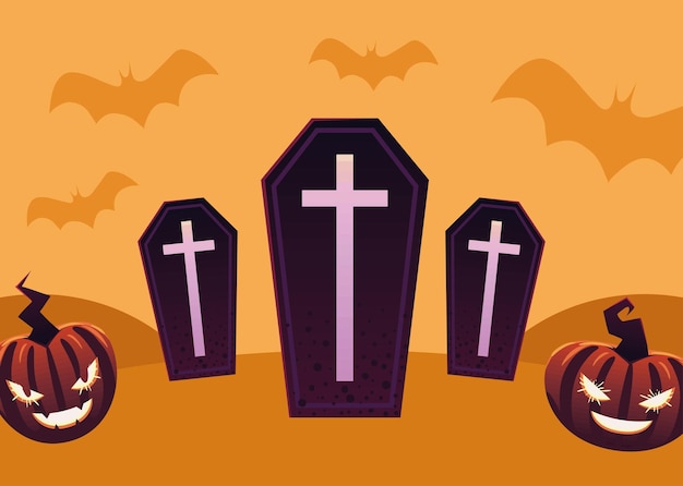 Citrouilles et cercueil d'Halloween