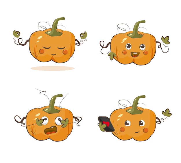 Citrouilles émotionnelles Set Vector Illustration Sur Fond Blanc Isolé