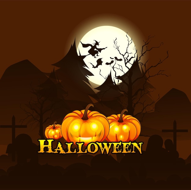 Citrouilles d'Halloween et château sombre sur fond de lune Lanterne et arbre effrayant et hibou