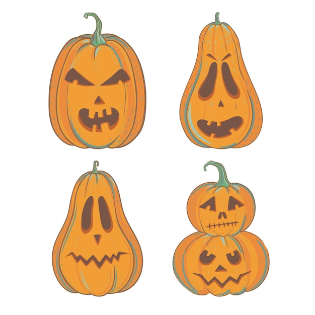 Citrouilles Sculptées Pour Halloween Isolées Sur Blanc