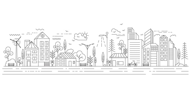 City Building Line Art Vector Icon Design Illustration Template