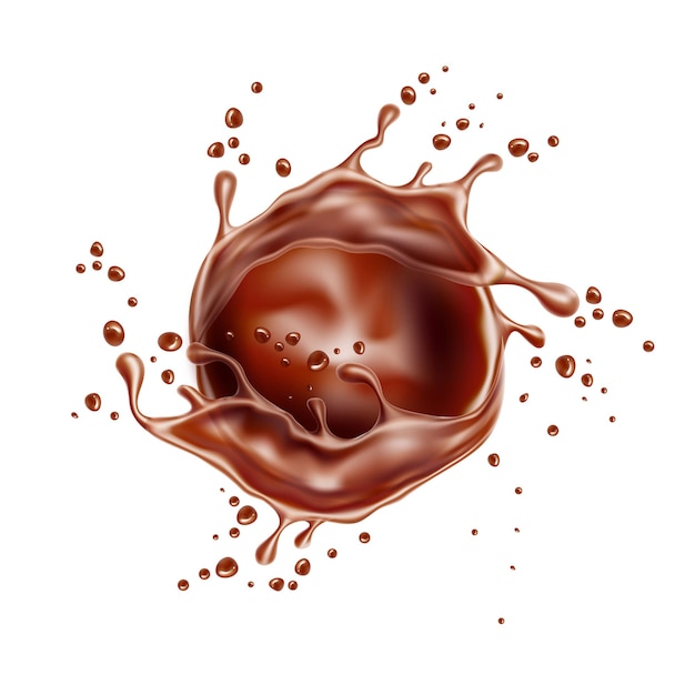 Éclaboussure de chocolat réaliste Tourbillon de chocolat liquide versant du cacao fondu