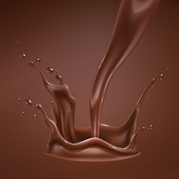 Éclaboussure de chocolat réaliste de vecteur versant le tourbillon de chocolat liquide fondu le flux de cacao fondu