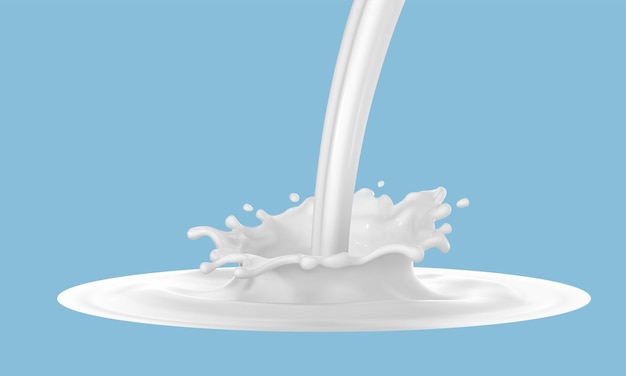 Éclaboussure de lait isolée sur fond bleu Yogourt ou crème de produit laitier naturel dans les éclaboussures de couronne avec des gouttes volantes Illustration vectorielle réaliste