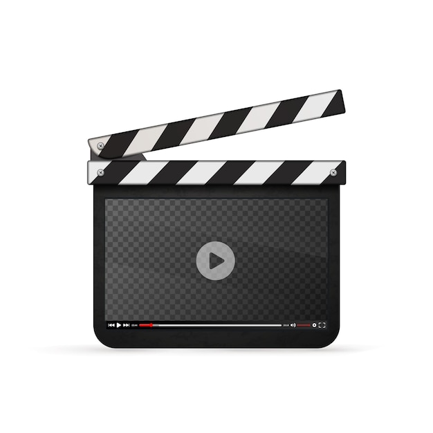 Vecteur clap de cinéma réaliste détaillé avec modèle de lecteur vidéo isolé sur blanc
