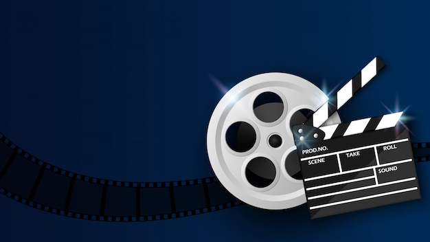 Clapper Board Et Film Reel On Blue