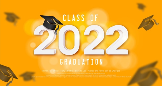 Classe De Bannière Réaliste De Fond De Graduation 2022 Avec Lettrage Blanc 3d Sur Fond Jaune